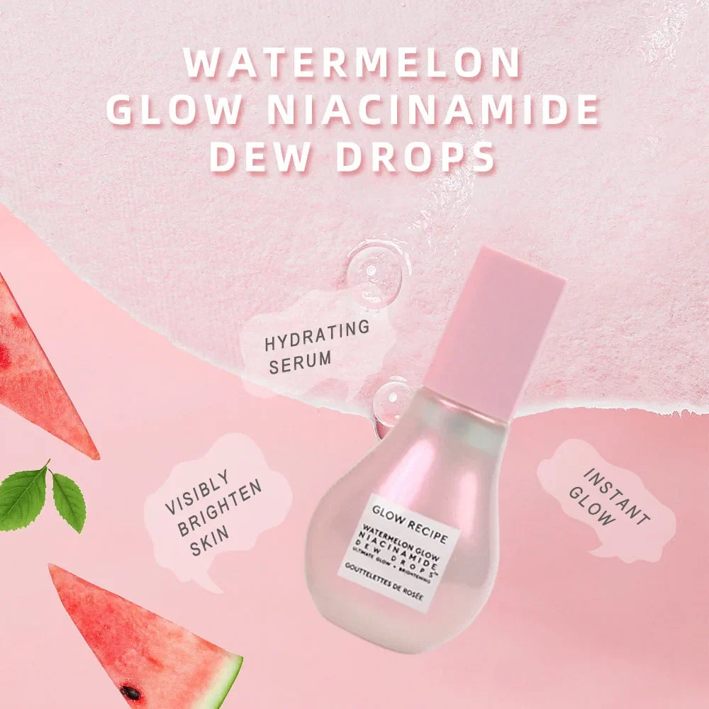 Blushimmer Glow Recipe Watermelon Glow Niacinamide Dew Drops in 40ml bottle, makeup primer with pore minimizing and serum benefits