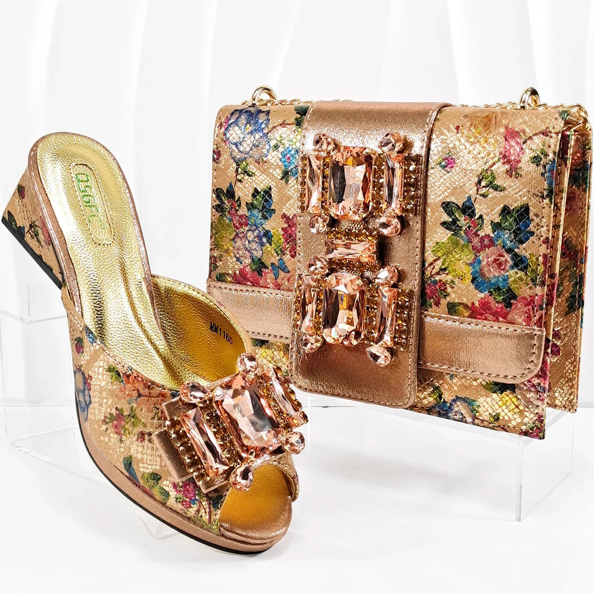 Luxurious EdleessFashion shoes and matching bag set for parties, showcasing elegant design and coordinated style.
