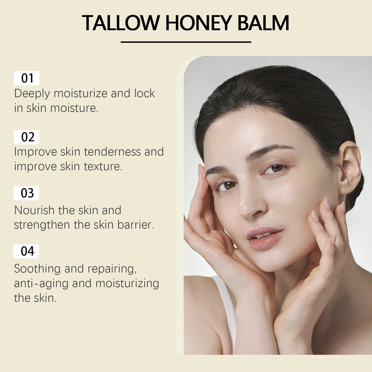 Blushimmer whipped beef tallow and honey face moisturizer with organic ingredients, fast absorption, suitable for face and body.