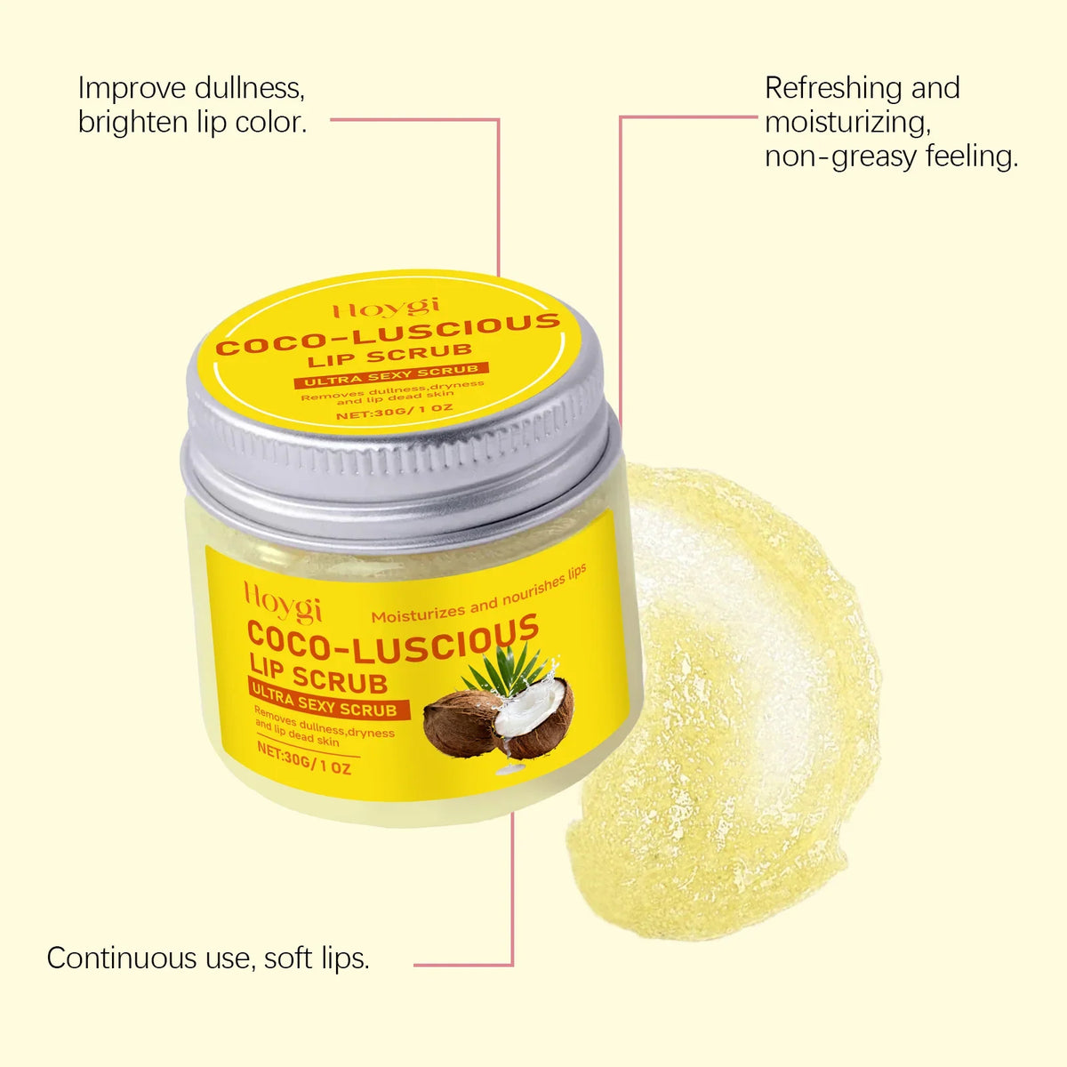 Blushimmer HOYGI turmeric lip scrub exfoliator with coconut oil, moisturizing repair for dry lips, softening and removing dead skin.