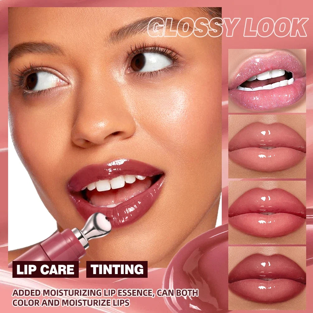 Blushimmer QIBEST mirror pearl lip gloss with shiny, moisturizing finish, featuring glitter and gel-like texture for glossy lips.