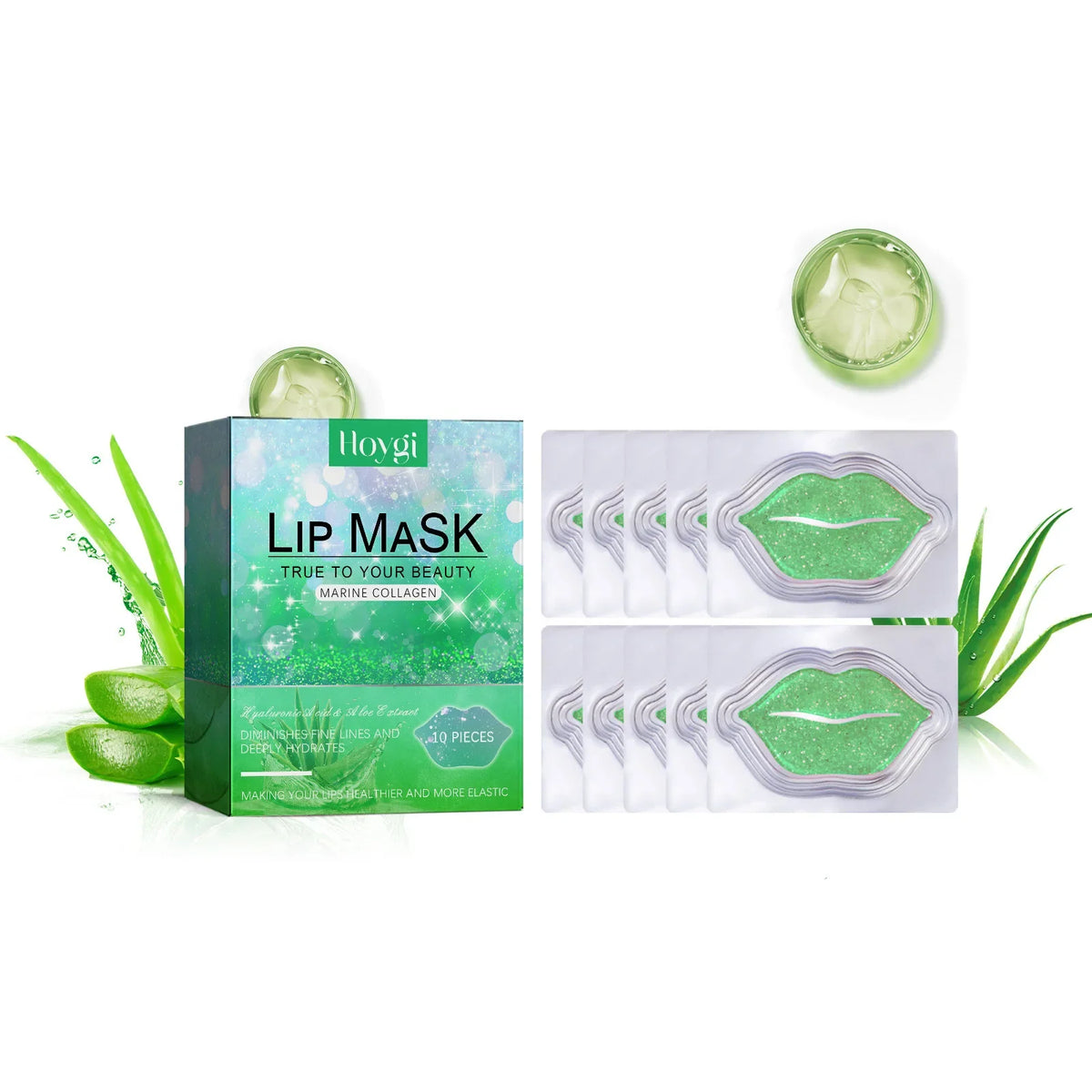 Blushimmer exfoliating lip mask in a jar, showing glossy, moisturized lips with smooth, repaired skin and a brightening finish.
