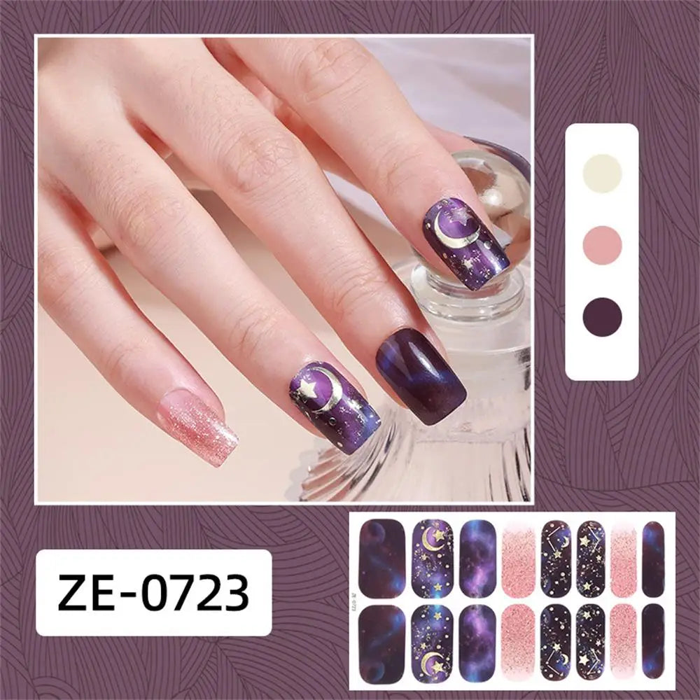Self-adhesive gradient cat eye nail art stickers by Blushimmer, waterproof glitter false nail decals in a 16-piece set.