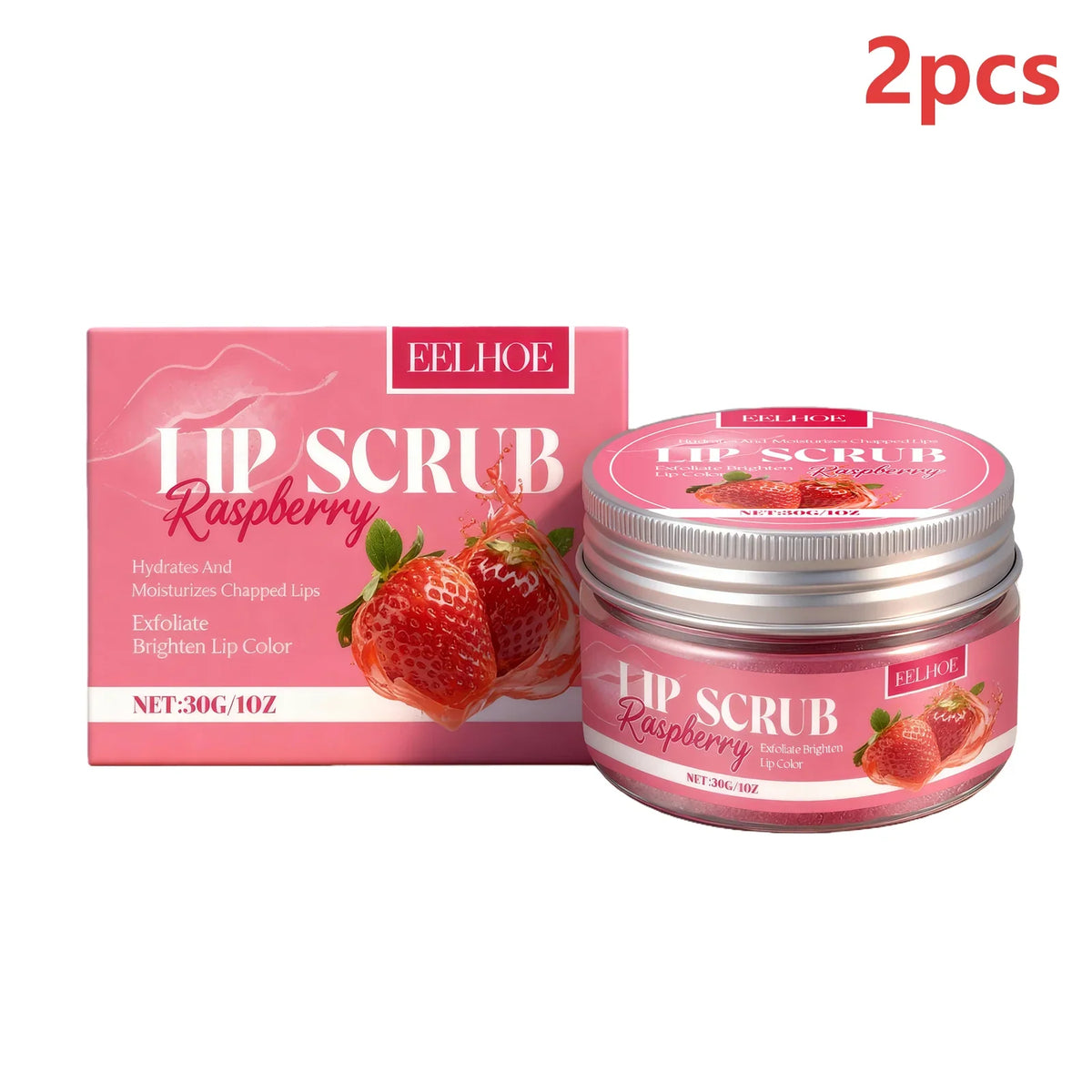 EELHOE Strawberry Lip Scrub by Blushimmer with fresh strawberries and exfoliating texture for smooth, moisturized lips.