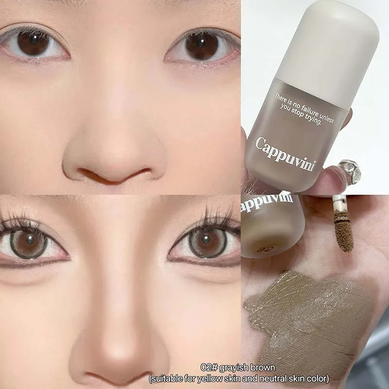 Grey brown facial contour shadow stick by Blushimmer, natural nude liquid contouring cream for 3D nose and face brightening.