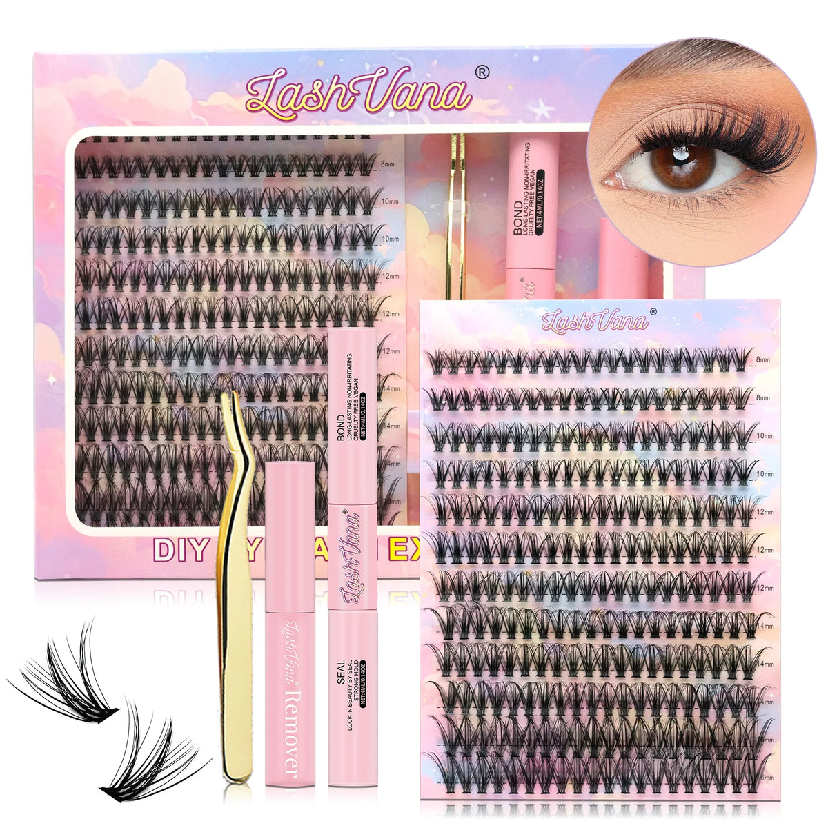 DIY Lashes Extension Kit Eyelashes 40D 8-16mm 240PCS Clusters Lash Bond and Seal Makeup Tools for Gluing Lashes Gluing Glue