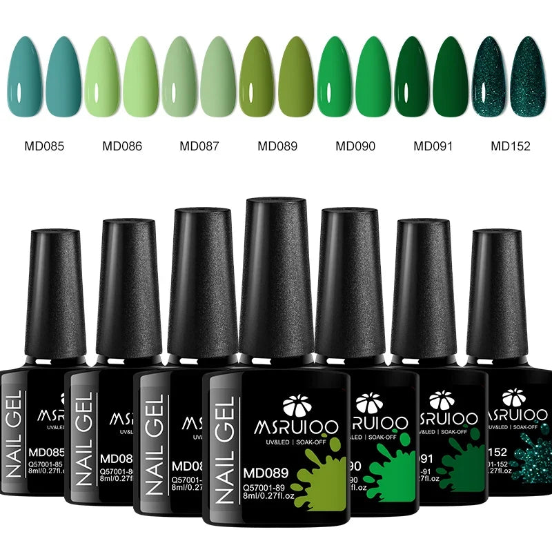 Blushimmer 7-piece nail gel polish set with colorful UV gel bottles for DIY nail art, long-lasting manicure, and soak-off gel.