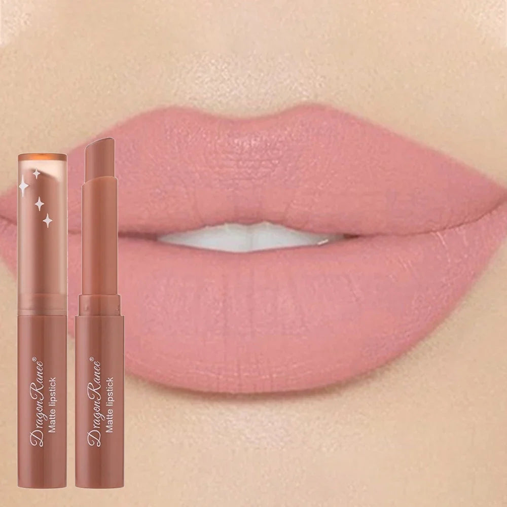 Blushimmer nude matte waterproof lipstick in sexy red velvet shade, long-lasting lip color for women, fading-resistant makeup.