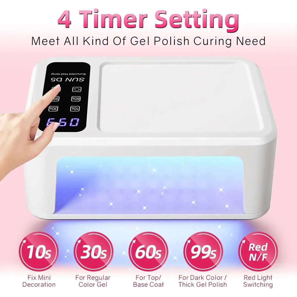 Blushimmer 480W UV LED Nail Lamp with LCD screen, 140 LEDs, for drying gel nail polish in professional manicure salons.