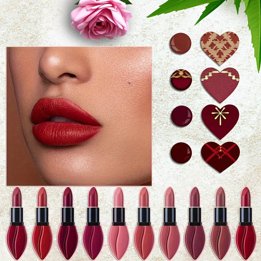 Blushimmer matte lip gloss lipstick in deep red and nude shades, waterproof, long-lasting velvet finish, perfect for festive occasions