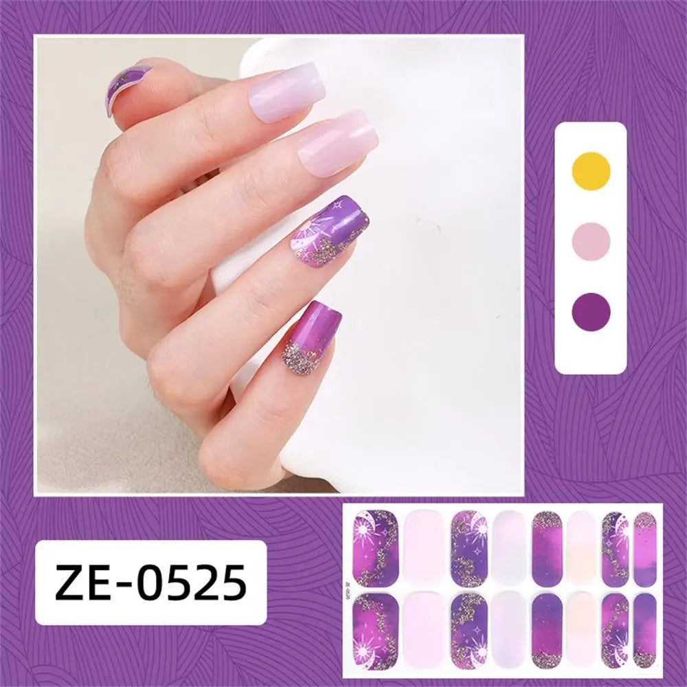 Set of 16 waterproof gradient cat eye style nail art stickers with glitter, self-adhesive false nail decals by Blushimmer