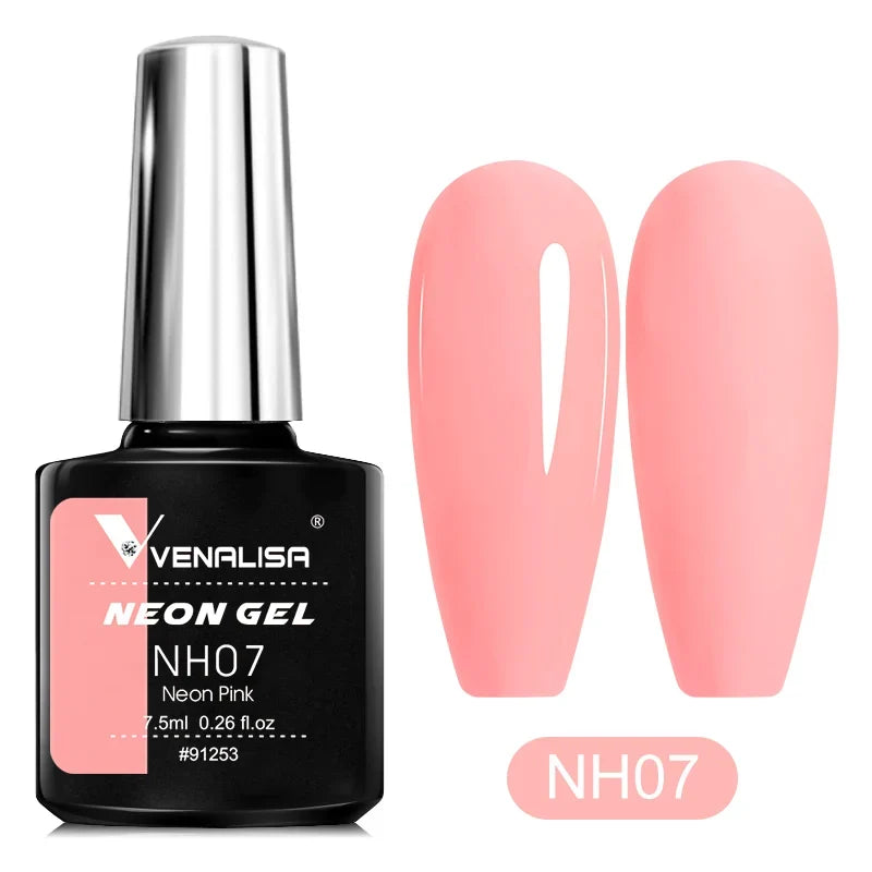 Bright neon pink gel nail polish by Blushimmer, featuring UV and LED fluorescence, perfect for vibrant summer nail art.
