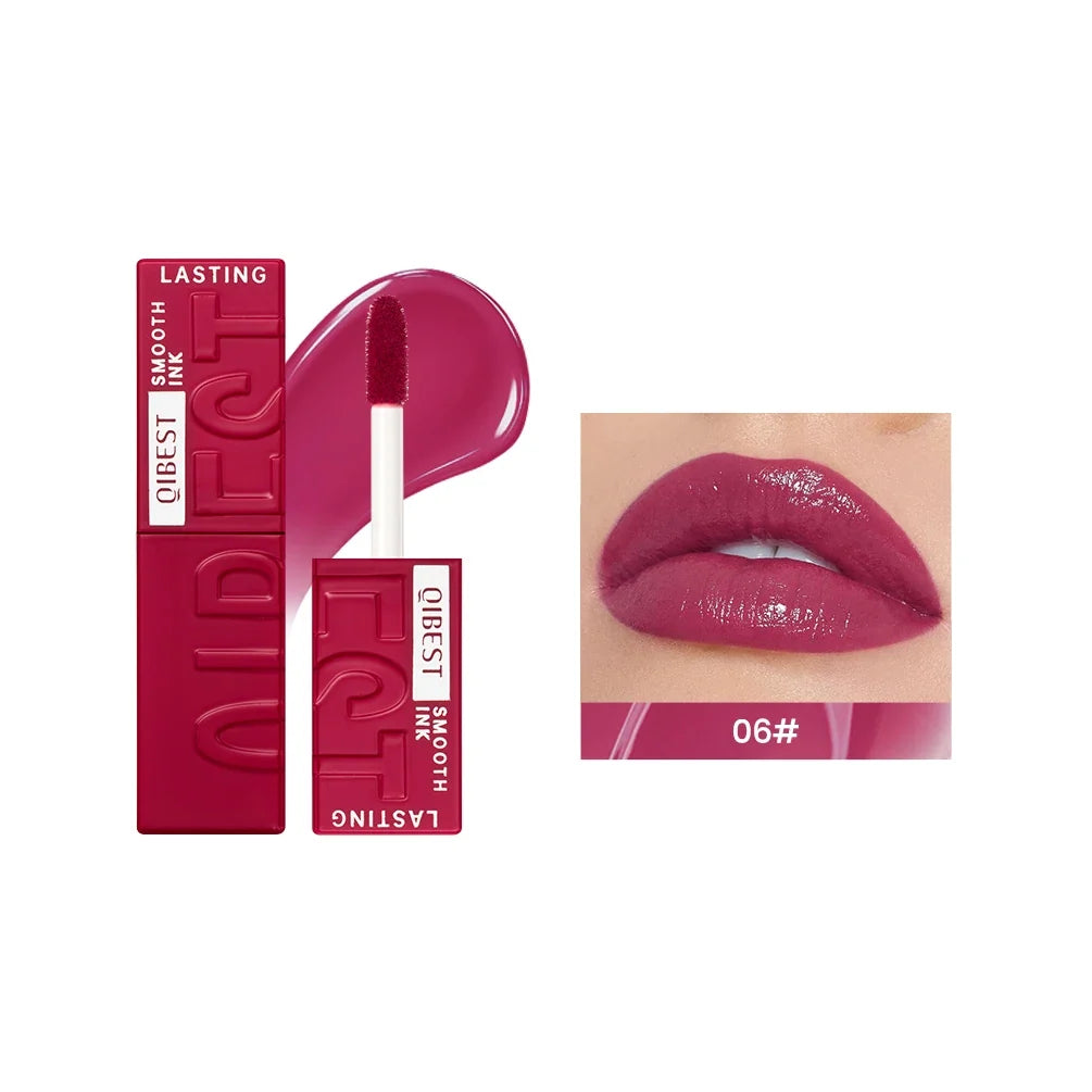 QIBEST 8-color waterproof watery lip gloss by Blushimmer, showcasing shiny, moisturizing liquid lip gloss with mirror finish for women.