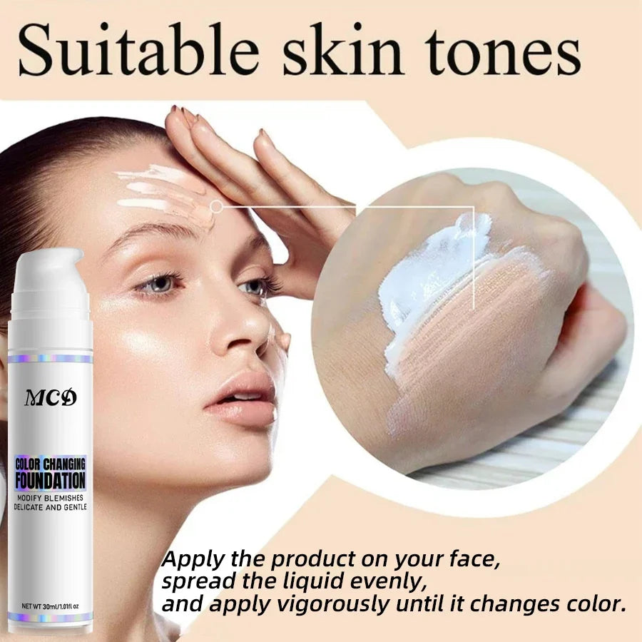 Color Changing Foundation for All Tones Skin Makeup Base Nude Face Full Cover Matte Concealer Long Lasting Liquid Foundation