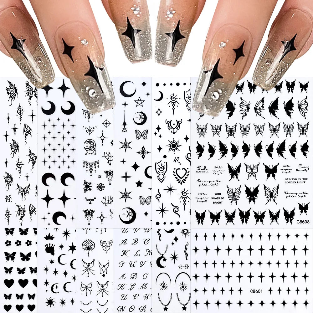 Set of 12 colorful cartoon dog and cat nail art stickers by Blushimmer, featuring 3D graffiti-style animal nail decals on 8x10cm sheets.