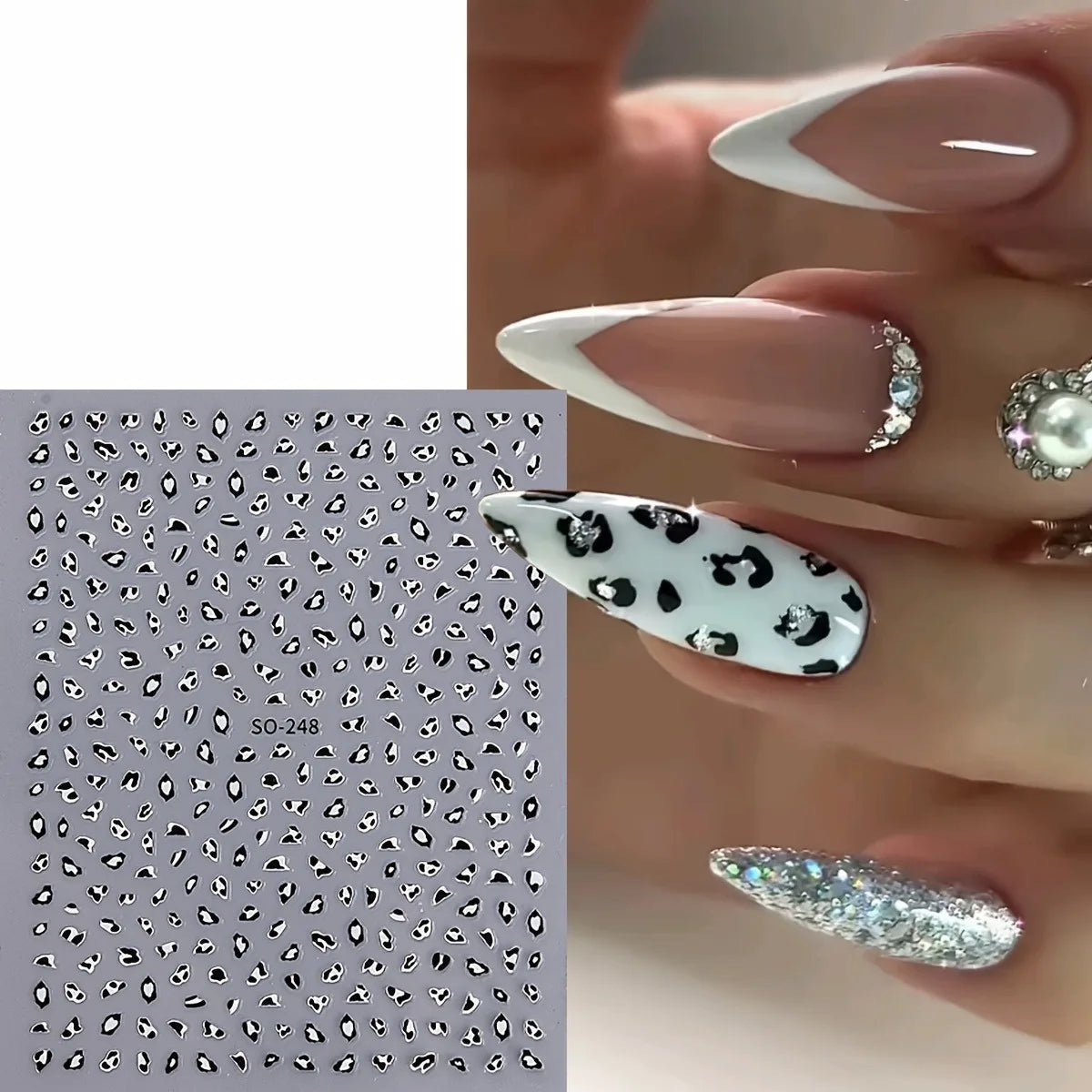 Three sheets of Blushimmer Meilad leopard print nail stickers for easy DIY nail decoration and party or wedding makeup styling
