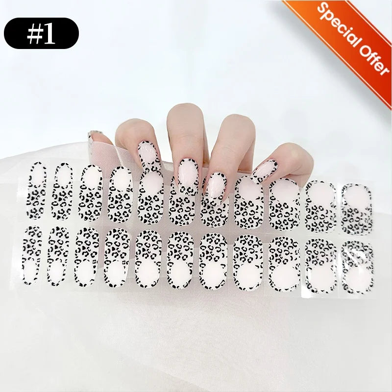 Blushimmer 20Tips gradient French semi-cured gel nail stickers with full cover nail wraps for manicure, UV lamp needed, press-on style.