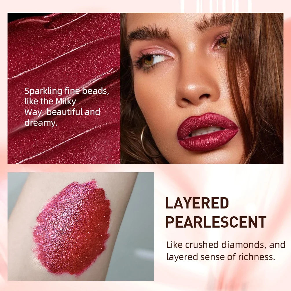QIBEST matte and shiny glitter liquid lipstick in vibrant colors, waterproof long-lasting lip gloss for women’s lips makeup.