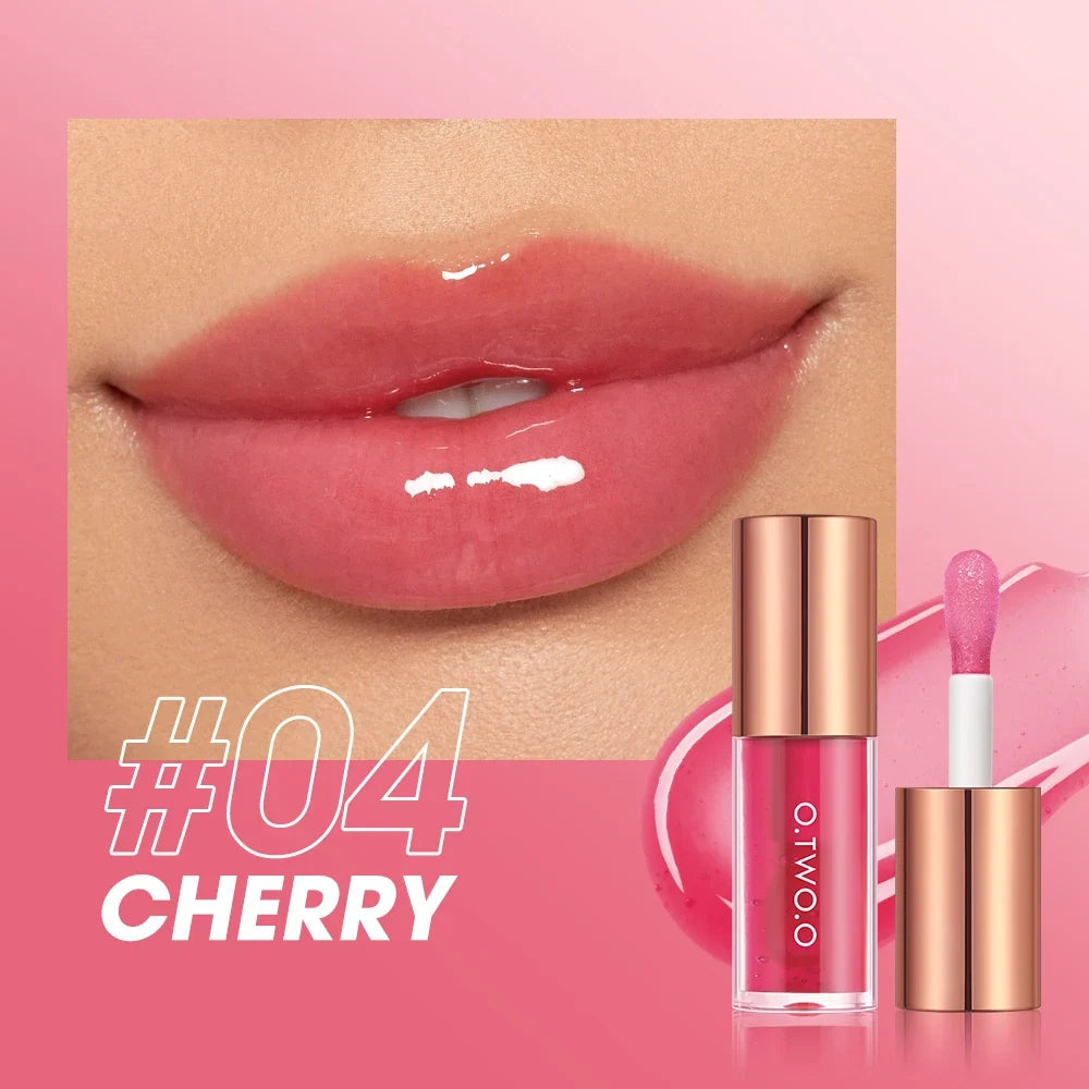 Blushimmer O.TWO.O Lip Oil Gloss with shiny, water-like finish, glitter accents, and moisturizing, non-sticky lip plumper and balm.