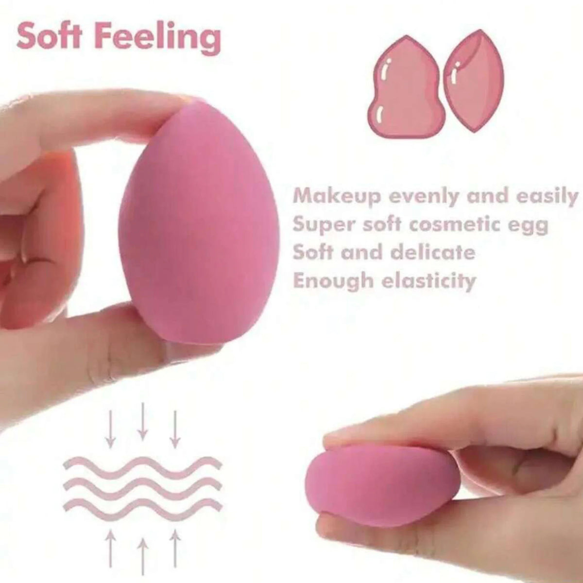 Set of four Blushimmer makeup sponge puffs for foundation, powder, and liquid makeup, with a travel-friendly storage container.