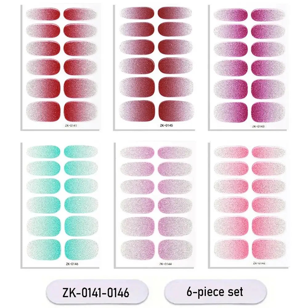 Gradient cat eye style nail art stickers by Blushimmer, 16-piece set of self-adhesive waterproof glitter false nail decals.