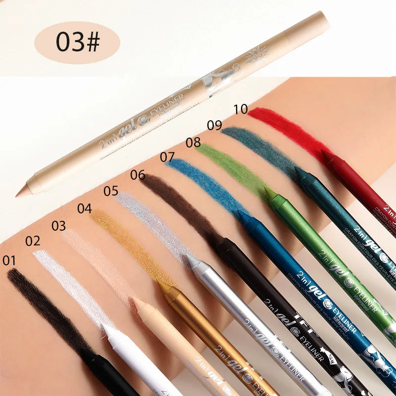 Blushimmer waterproof gel eye liner pencil in vibrant blue, black, and white colors with colorful pigment for long-lasting eye makeup.