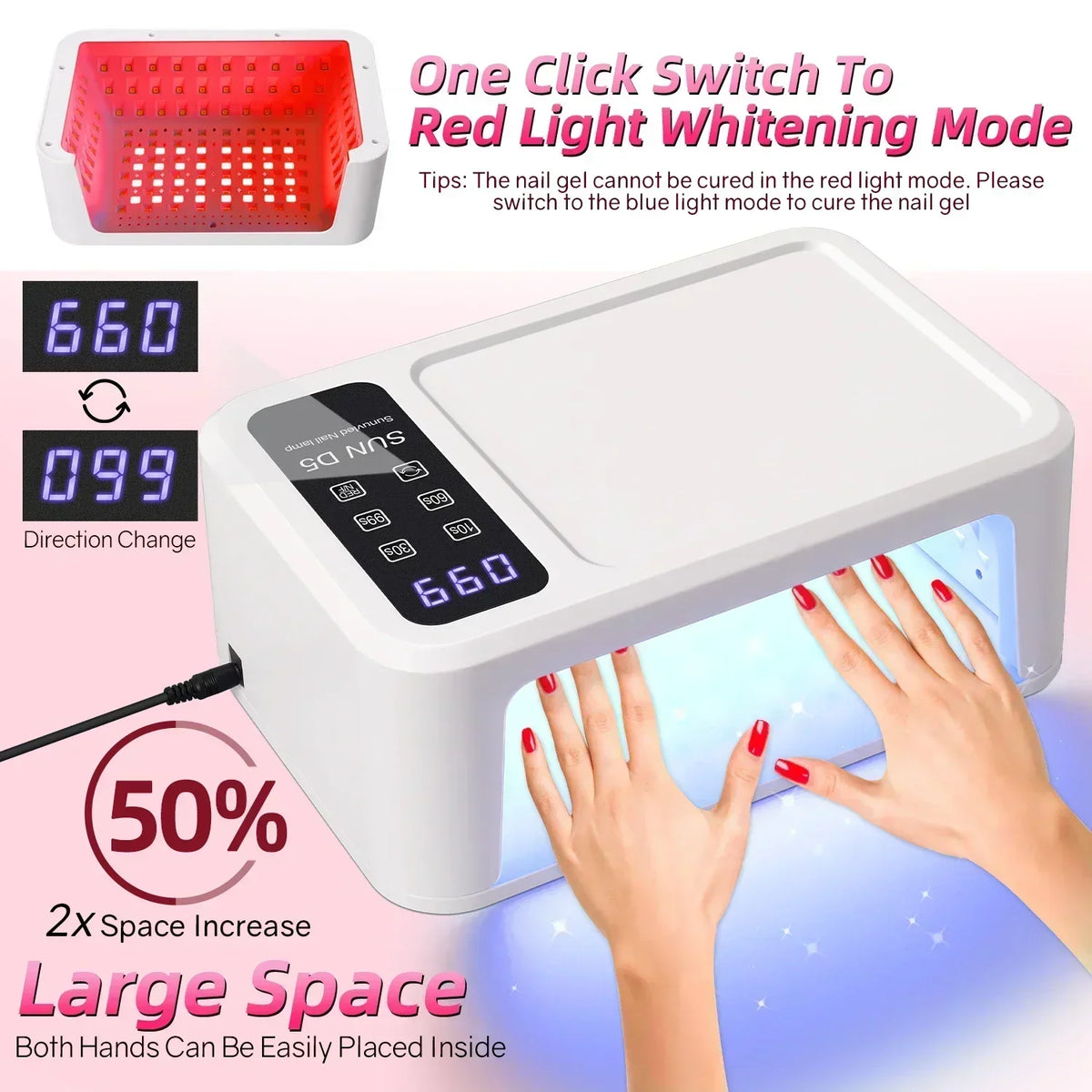 Blushimmer 480W UV LED nail lamp with LCD screen, 140 LEDs for gel nail polish drying, salon manicure drying tool