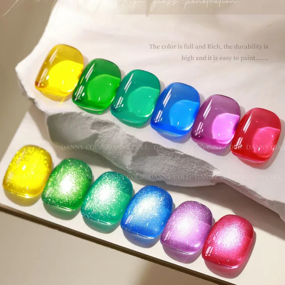 Blushimmer translucent glaze colors gel nail polish set with 15ml jelly clear gel and gemstone accents for nail art.