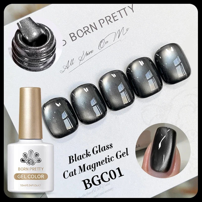 Born Pretty 10ml purple grape cat magnetic gel nail polish with glass beads and whitening effect, shown in a sleek bottle.