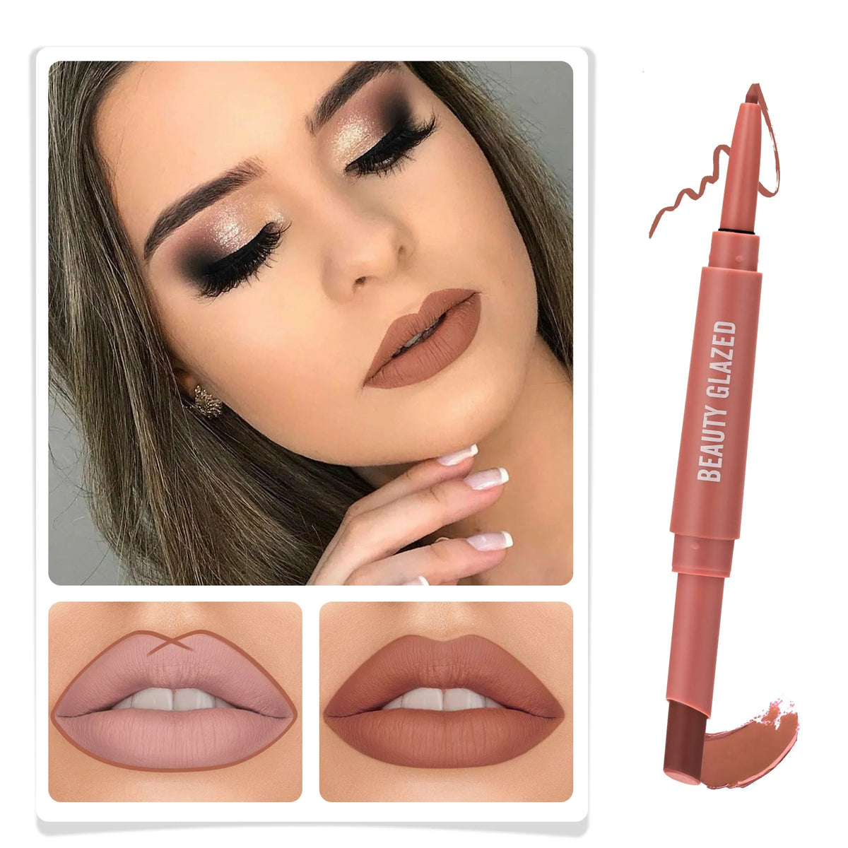 Blushimmer 2-in-1 double-headed lip liner and lipstick pen with waterproof, matte finish, suitable for daily beauty use