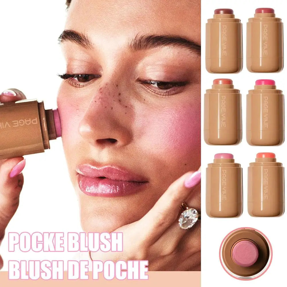 Blushimmer PAGE VINE Pocket Blush Stick with natural rouge powder for lips and cheeks, easy to apply hydrating blush and lipstick.