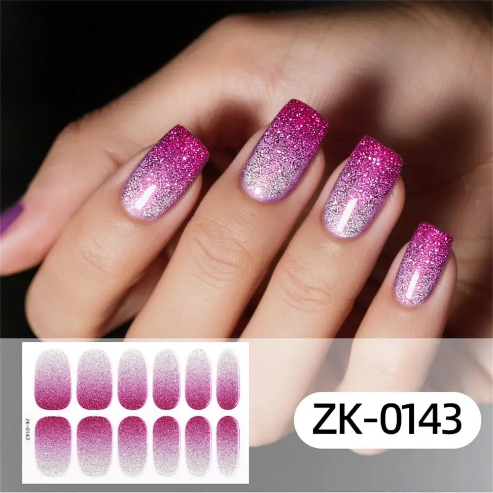 Gradient cat eye style nail art stickers by Blushimmer, 16-piece set of waterproof, self-adhesive glitter false nail decals.