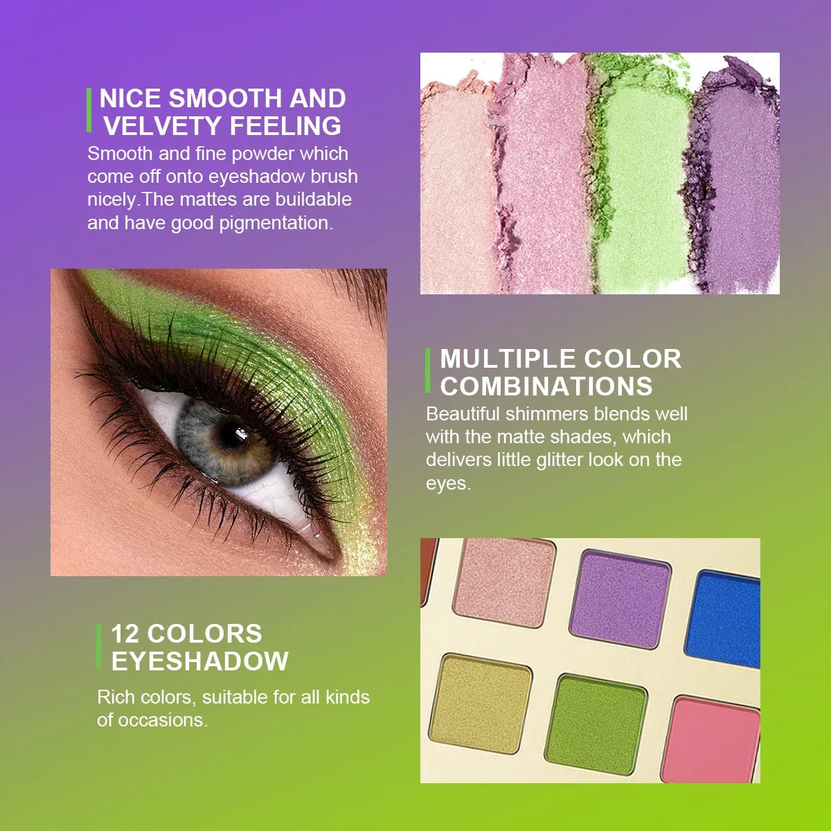 12-Color Crocodile Eyeshadow Palette - Matte & Shimmer