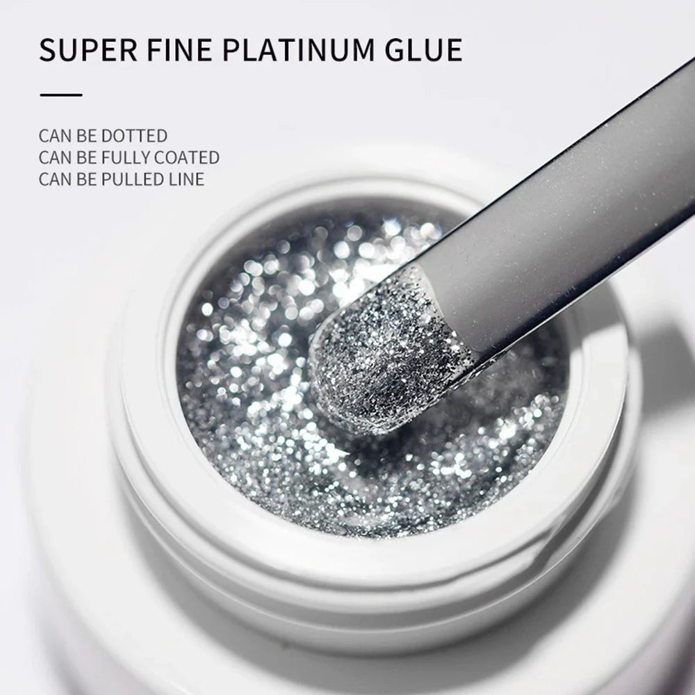 Silver and gold metallic nail gel polish by Blushimmer, featuring reflective UV glitter and embossed finish for professional nail art.