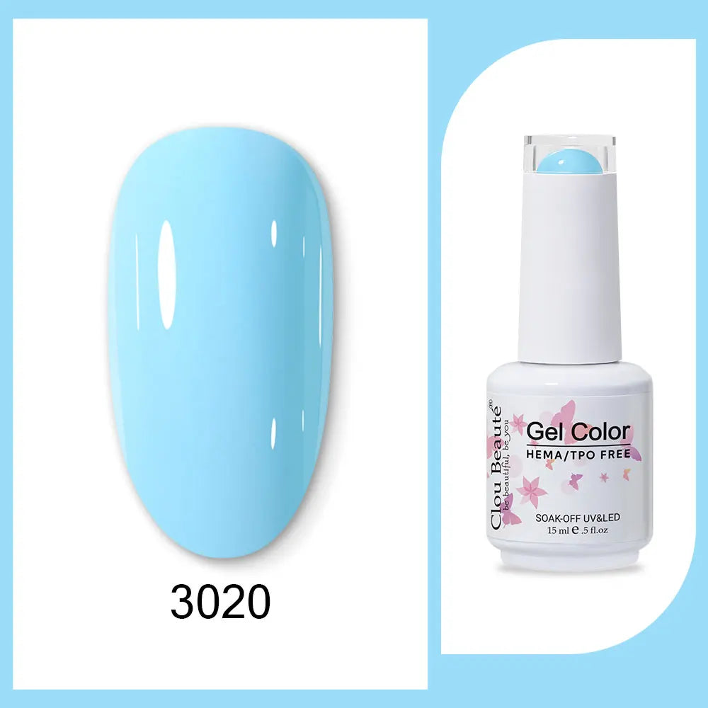 Blushimmer Clou Beaute 15ml gel nail polish bottle featuring red, black, white, green, and neon colors with velvet top coat effect.