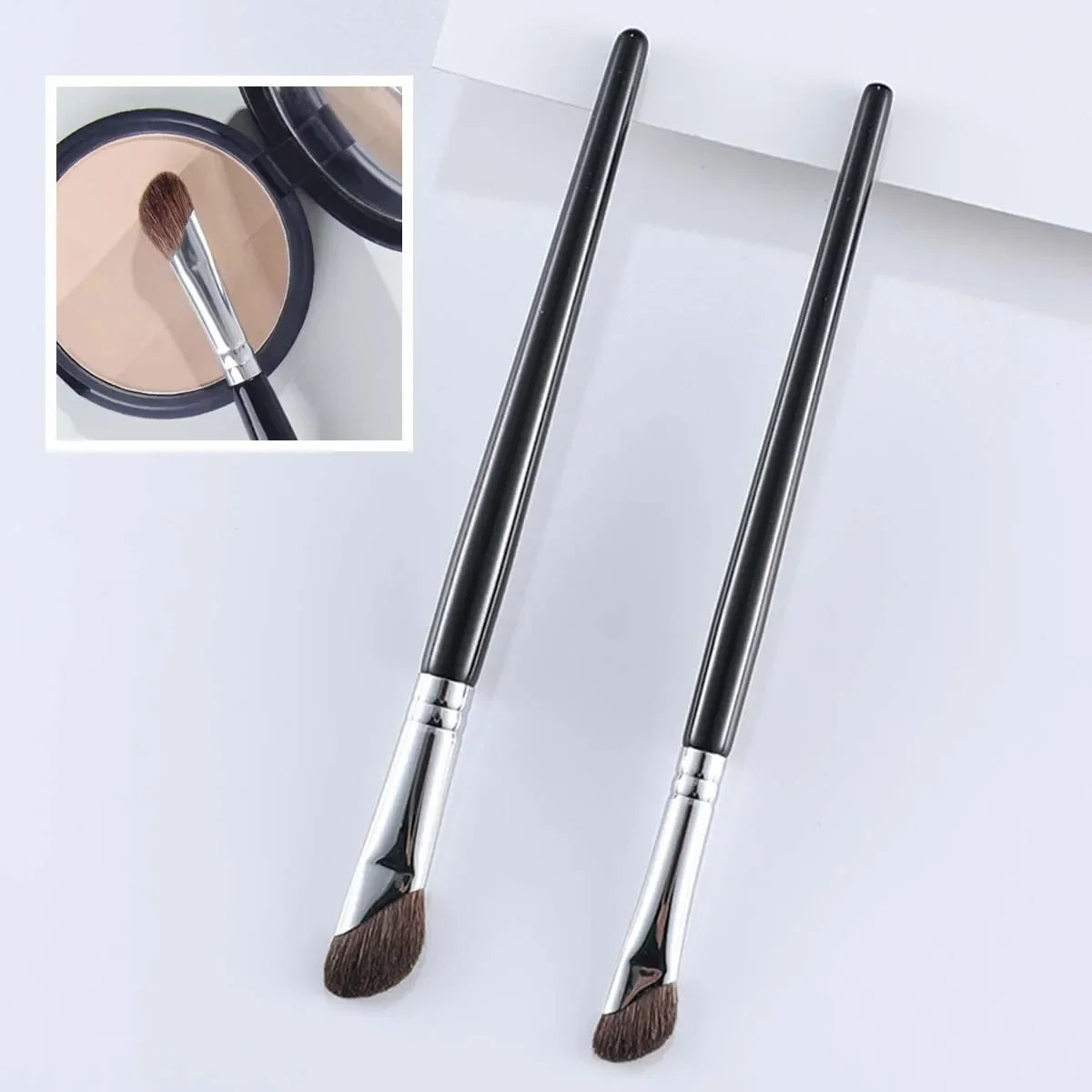 Blushimmer 3D contour nose shadow brush with angled design, portable makeup tool for highlighter, eyeliner, and contouring application.
