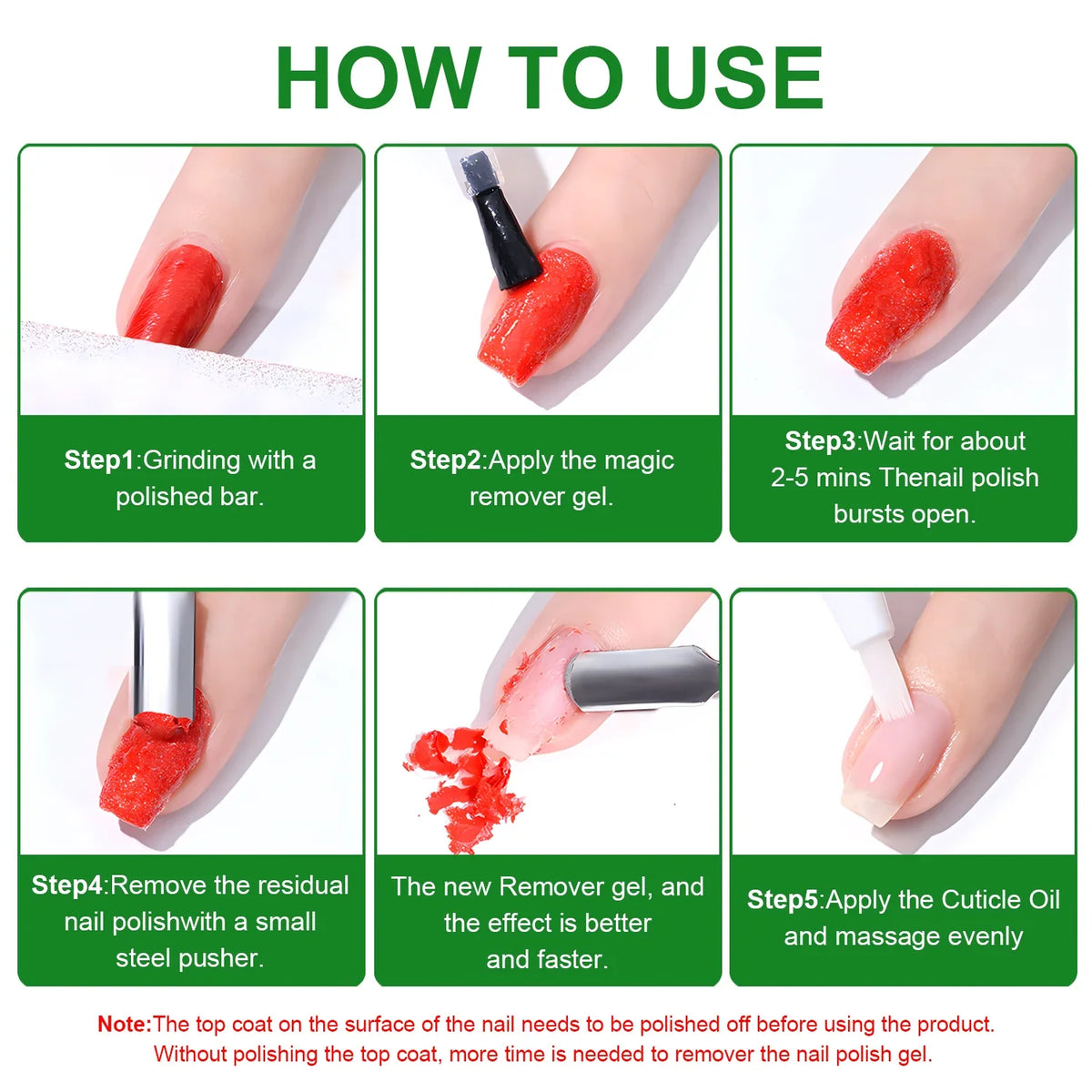 Blushimmer 3-piece gel nail polish remover set with quick, easy UV gel removal without soaking or wrapping nails.