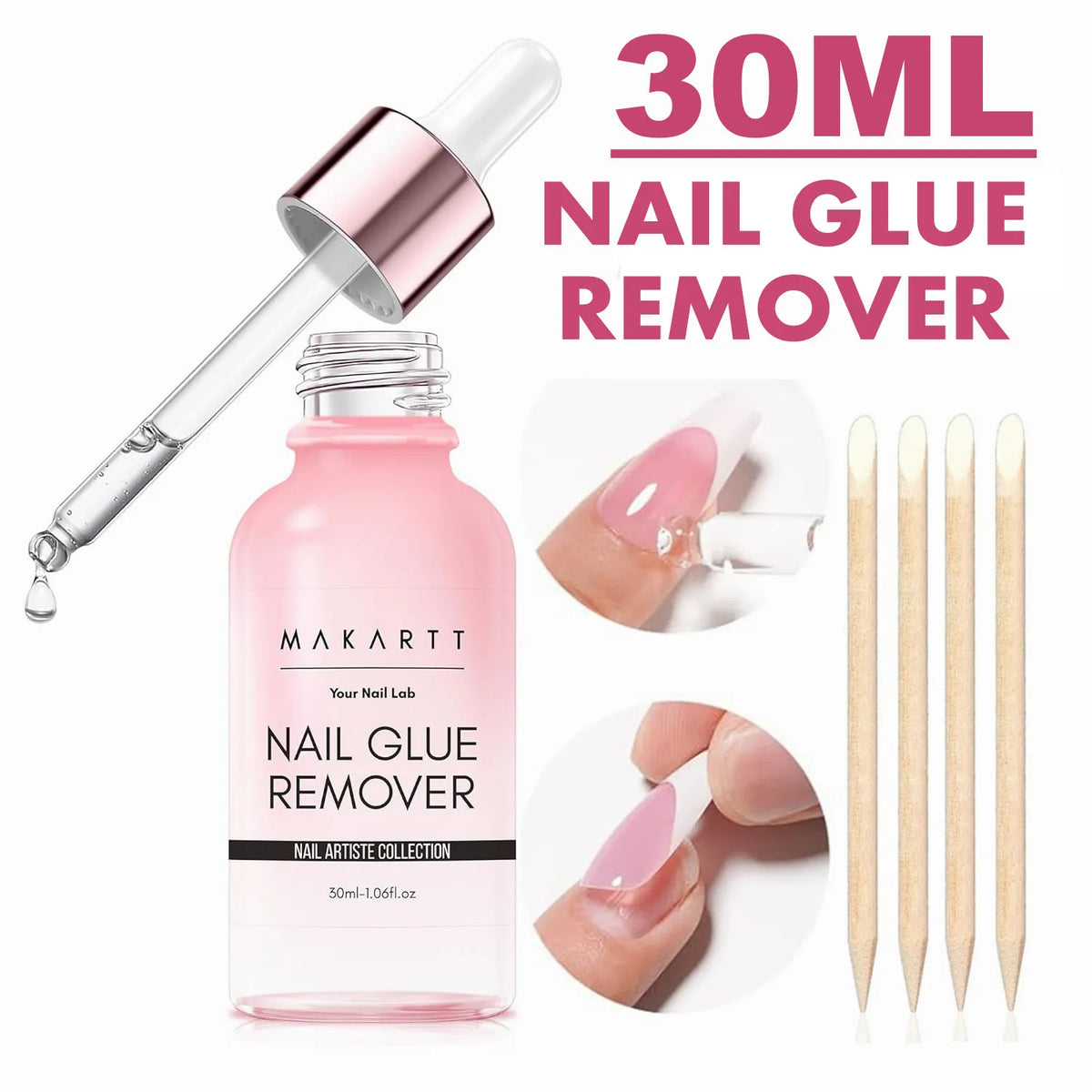Nail Glue Remover for Press on Nails, 50ML Nail Glue Remover for UV Nail Glue, Non acetone Gentle Glue Off for False Nails Glue