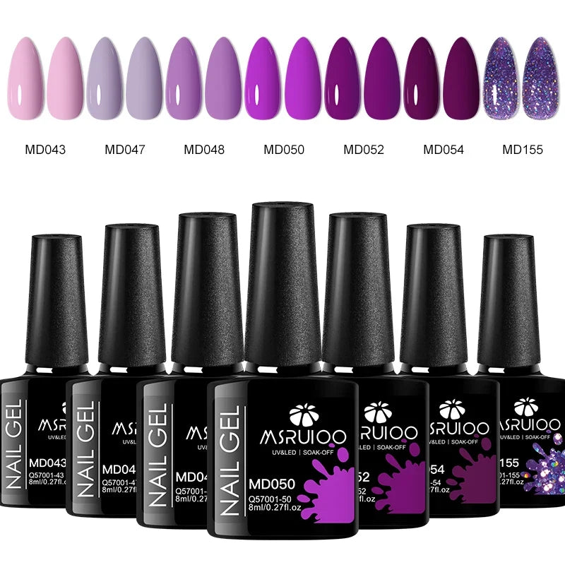 Blushimmer 7-piece nail gel polish set with vibrant colors for DIY nail art, long-lasting UV gel for professional manicure decoration.