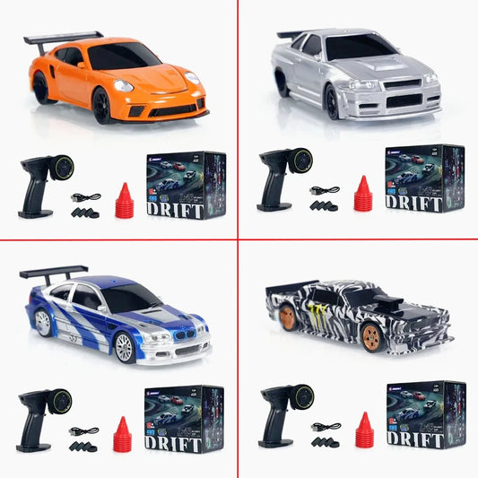 Mini 1/43 4WD RC drift car by Hobby Gear Hub, high-speed remote control racing car with four-wheel drive for boys and hobbyists.