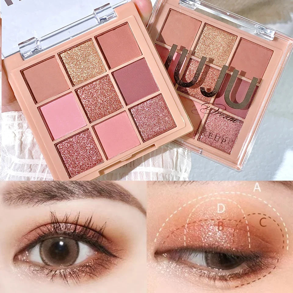 Blushimmer Warm Winter Brown Shadow eyeshadow palette with nine earth tone orange-brown shades for autumn and winter makeup looks.