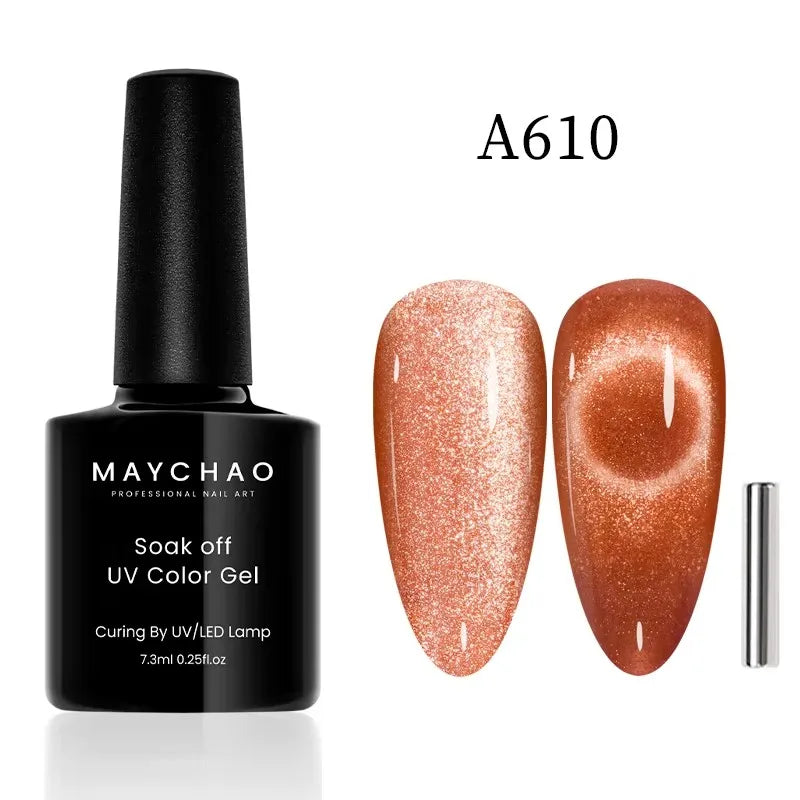Blushimmer Romantic Galaxy Cat Eye Gel Nail Polish with holographic rainbow finish and magnetic effect, soak-off UV gel for nail manicure.