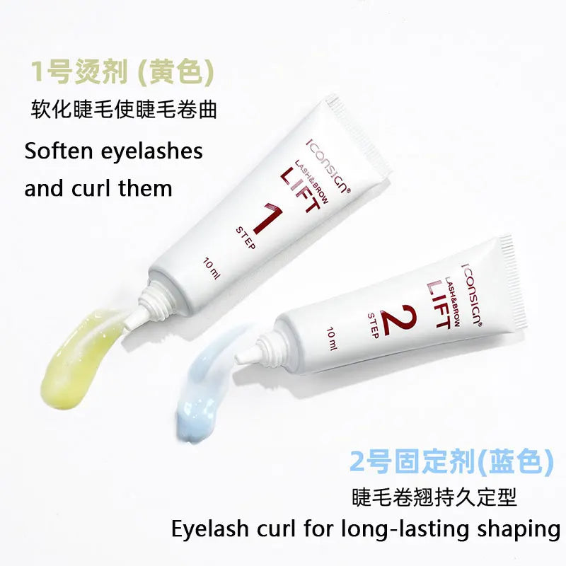 Blushimmer 2-pack 10ml lash lift and brow lamination lotion tubes with step 1 and 2 fixation setting, eyelash lifting tools.