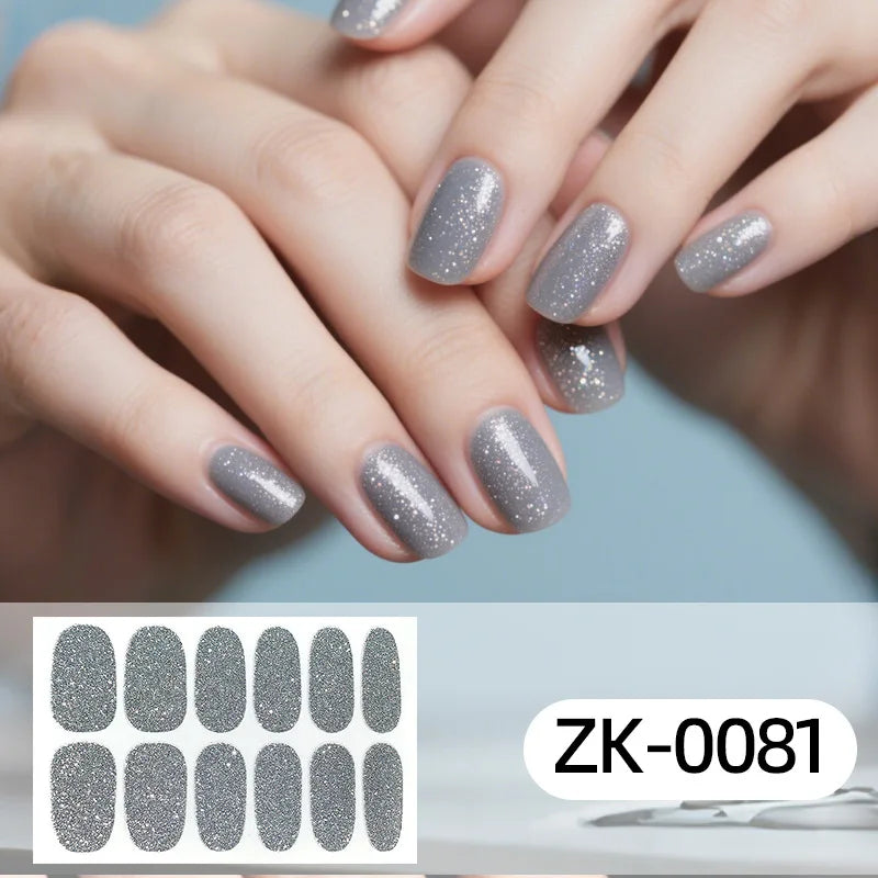 Gradient cat eye style nail art stickers by Blushimmer, 16-piece set of self-adhesive waterproof glitter false nail decals.