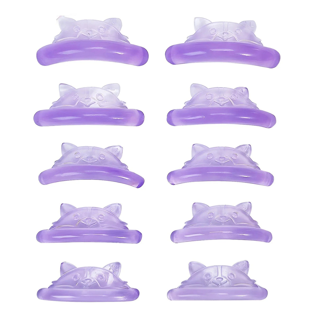 Five pairs of Blushimmer silicone eyelash pads with C curl shape, 3D lash lifting rod shields, and makeup tool accessories.