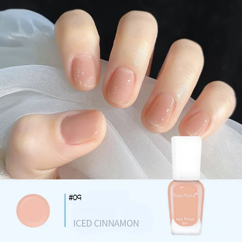 Blushimmer no-bake water-based nude nail polish with 40 colors, glitter sequins, quick-drying, long-lasting, and tearable for healthy nails