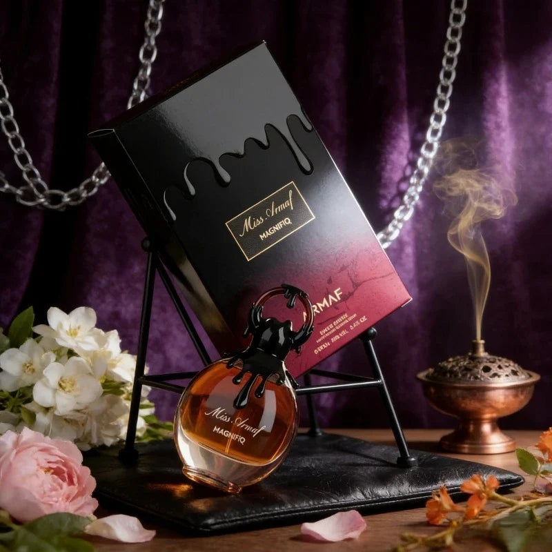 Blushimmer feminine fruity perfume bottle with long-lasting soft sweet scent, elegant lush aroma, and warm sensual finish.
