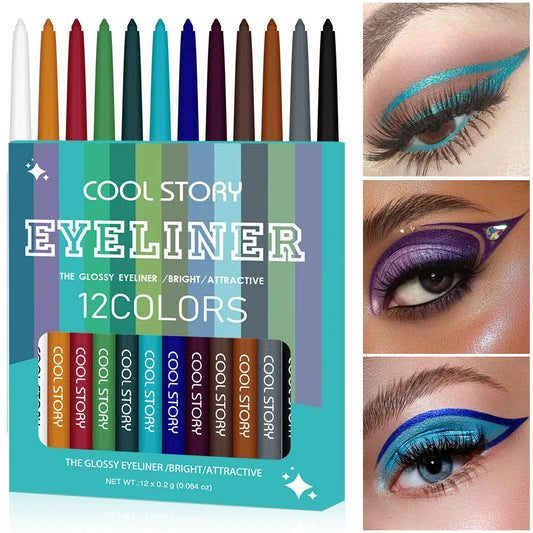 Blushimmer 12-color Rainbow Matte waterproof gel eyeliner set with long-lasting cream formula, ideal for professional and gift use.