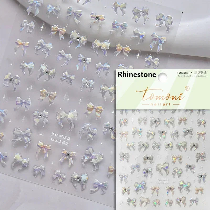 French leopard print bowknot lace ribbon with rhinestones and pearls for manicure nail art decoration by Blushimmer.