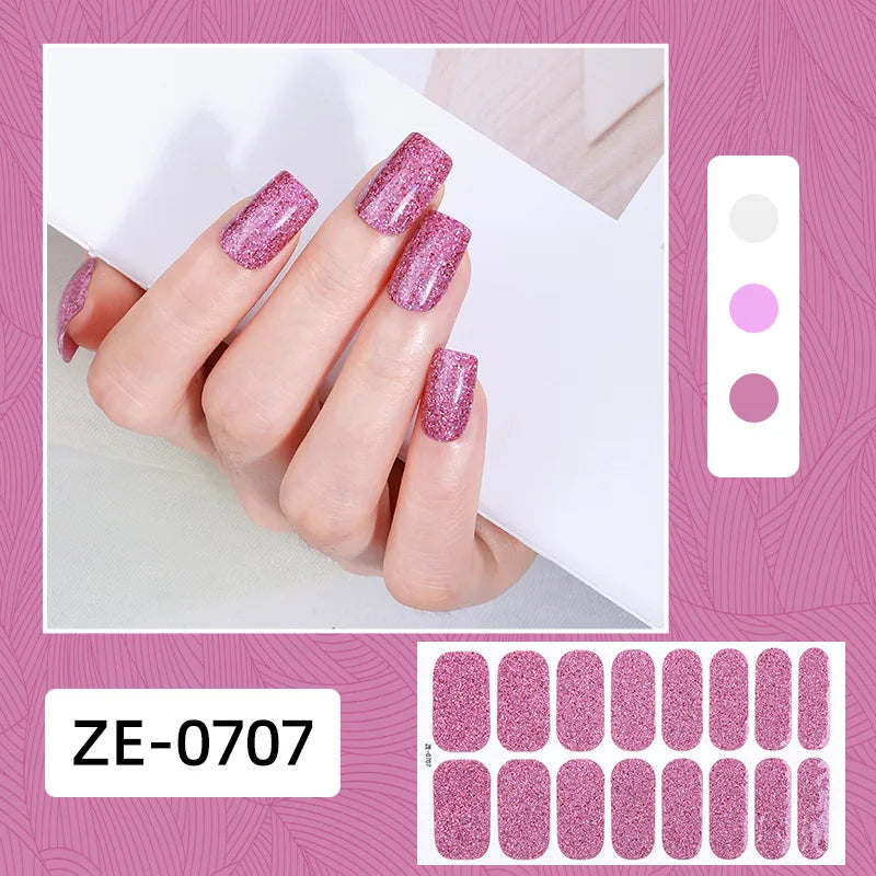 Gradient cat eye style nail art stickers by Blushimmer, 16-piece set of waterproof, self-adhesive glitter false nail decals.